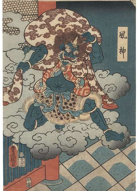Illustration japonaise de Fujin kami du vent 👹 Nuevo Mundo studio de tatouage japonais à Strasbourg